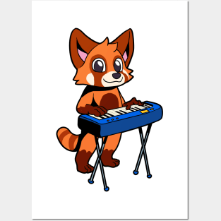 Cartoon red panda plays keyboard Posters and Art